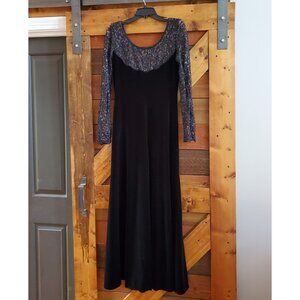 Vintage Blushe By Spiegel Black Velvet Maxi Dress Gown Lace Shimmer Whimsygoth 8